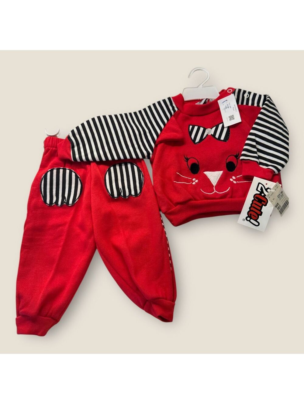 6-9M 2Cute Vintage Deadstock Cat Crew/Jogger Set NWT